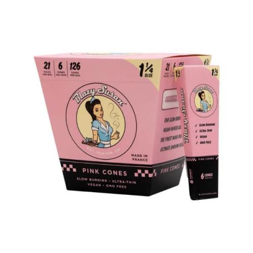 Blazy Susan Pink Cone Rolling Paper 1 1/4 size 21 packs (Box of 6)