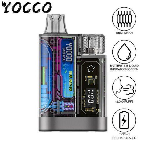 Yocco Cyberpod 12k Disposable Pack of 5 Blue Razz Ice