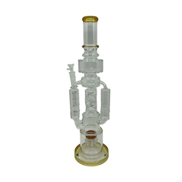 The 19.5" Tall Chamber Glass Water Pipe features a Multi-Showerhead Percolator, Ice Catcher, and Honeycomb Discs