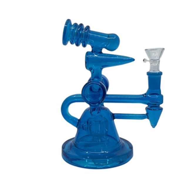 8" Neon Color Trumpet Glass Water Pipe with Diamond Perc - Blue