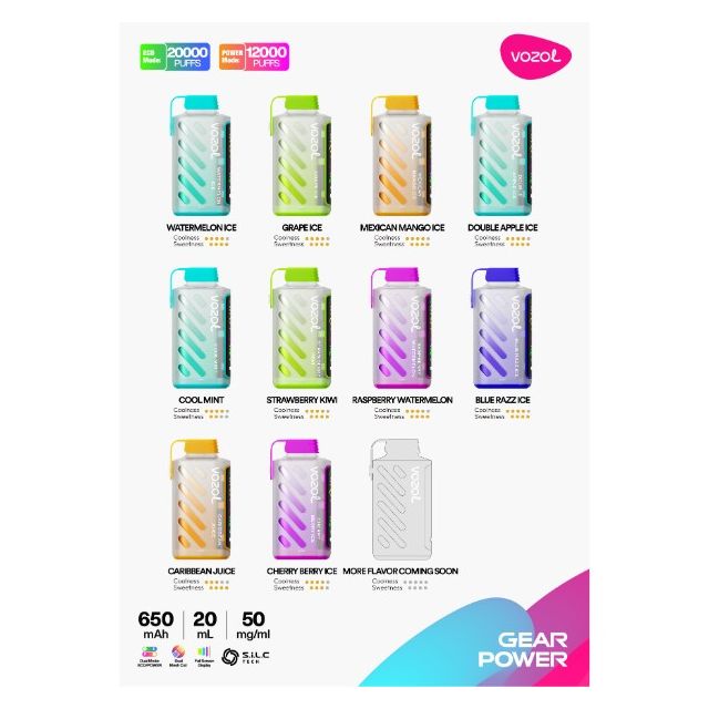 Vozol Gear Power 20000 Puff Disposable with 20ml of juice and a 650 mAh battery